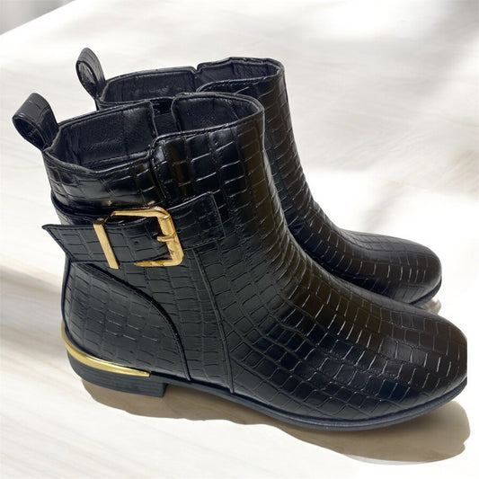 Women’s black croc ankle boots